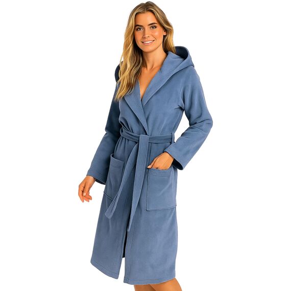Morgenstern Bademantel Damen mit Kapuze 100% Baumwolle Frottee OEKO-TEX® Morgenmantel Leonie Jeansblau Größe S