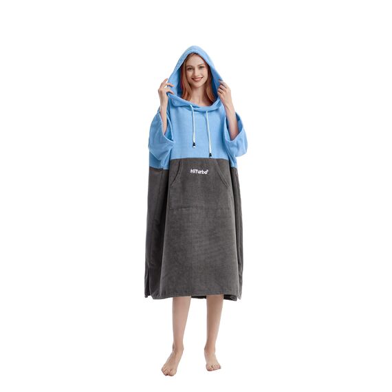 Hiturbo Surf Handtuch Poncho Umziehhilfe - Herren und Damen Changing Robe badeponcho Umkleidehilfe Surfen Strand Blau/Grau