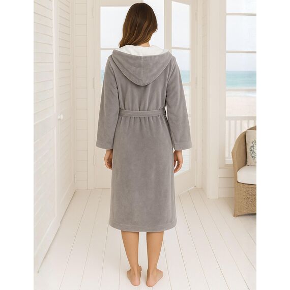 Morgenstern Bademantel Damen mit Kapuze 100% Baumwolle Frottee OEKO-TEX® Morgenmantel Leonie Taupe Größe M