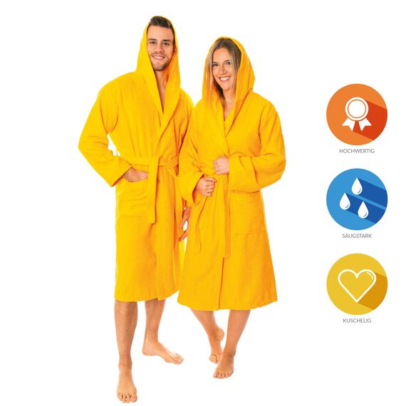 Lavea® Mexico – Bademantel Damen & Herren aus 100% Baumwolle – weicher Frottee Morgenmantel mit Kapuze, Unisex Design, Ideal für Sauna & Zuhause, saugstark & pflegeleicht