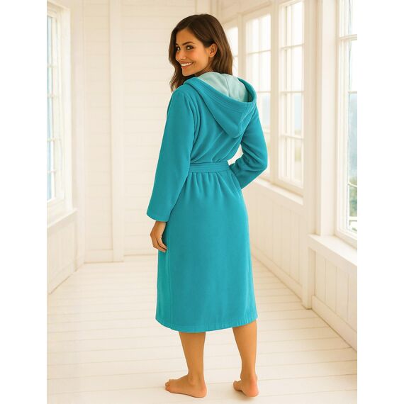 Morgenstern Bademantel Damen mit Kapuze 100% Baumwolle Frottee OEKO-TEX® Morgenmantel Leonie Petrol Größe L