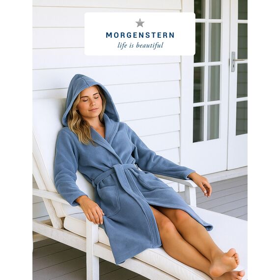 Morgenstern Bademantel Damen mit Kapuze 100% Baumwolle Frottee OEKO-TEX® Morgenmantel Leonie Jeansblau Größe L