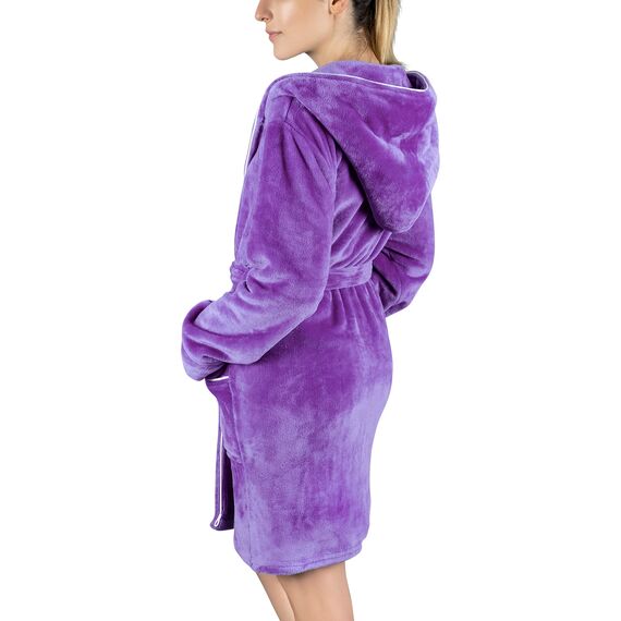 Gräfenstayn Bademantel Damen flauschig mit Kapuze - Kuschelfleece - Öko-Tex Standard 100 - Morgenmantel leicht & kurz - Größe (XL, Lila)