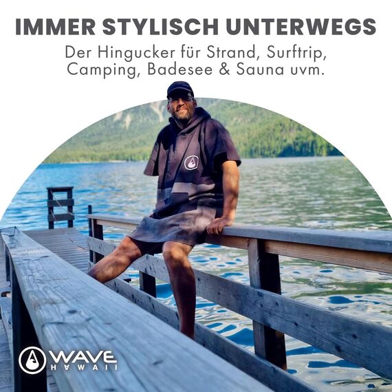WAVE HAWAII Bade-Poncho Damen & Herren EL Yaque, Größe L/XL, 170-200cm, 100% Baumwolle Surf-Poncho Erwachsene, Travel-Handtuch mit hoher Wasserabsorption, Umziehhilfe Strand Erwachsene