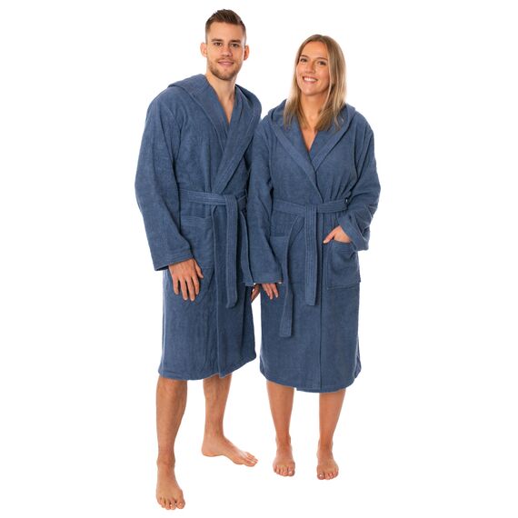 Lavea® Mexico – Bademantel Damen & Herren aus 100% Baumwolle – weicher Frottee Morgenmantel mit Kapuze, Unisex Design, Ideal für Sauna & Zuhause, saugstark & pflegeleicht