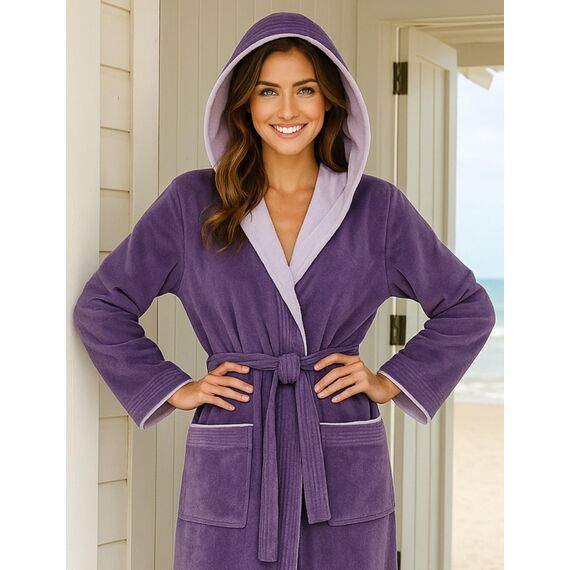 Morgenstern Bademantel Damen mit Kapuze 100% Baumwolle Frottee OEKO-TEX® Morgenmantel Leonie Lila Größe XL