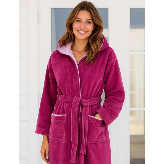 Morgenstern Bademantel Damen mit Kapuze 100% Baumwolle Frottee OEKO-TEX® Morgenmantel Leonie Fuchsia Größe M