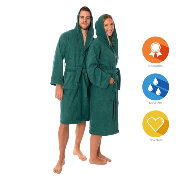 Lavea® Mexico – Bademantel Damen & Herren aus 100% Baumwolle – weicher Frottee Morgenmantel mit Kapuze, Unisex Design, Ideal für Sauna & Zuhause, saugstark & pflegeleicht