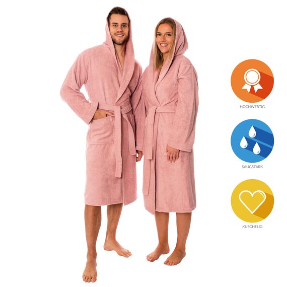 Lavea® Mexico – Bademantel Damen & Herren aus 100% Baumwolle – weicher Frottee Morgenmantel mit Kapuze, Unisex Design, Ideal für Sauna & Zuhause, saugstark & pflegeleicht