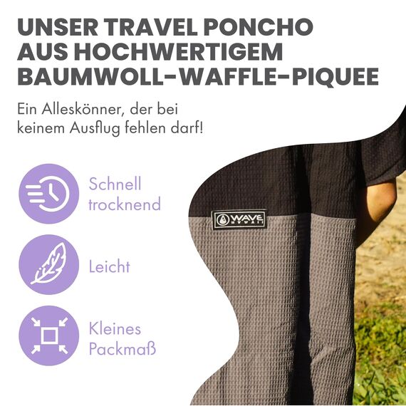 WAVE HAWAII Bade-Poncho Damen & Herren EL Yaque, Größe L/XL, 170-200cm, 100% Baumwolle Surf-Poncho Erwachsene, Travel-Handtuch mit hoher Wasserabsorption, Umziehhilfe Strand Erwachsene