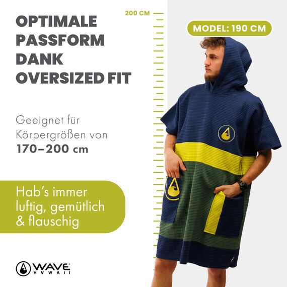 WAVE HAWAII Bade-Poncho Damen & Herren Pampatar, Größe L/XL, 170-200cm, 100% Baumwolle Surf-Poncho Erwachsene, Travel-Handtuch mit hoher Wasserabsorption, Umziehhilfe Strand Erwachsene