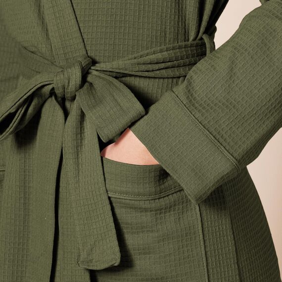 Amazon Essentials Damen Leichter Waffel-Bademantel, Mittellang (Erhältlich In Übergröße), Olivgrün, L