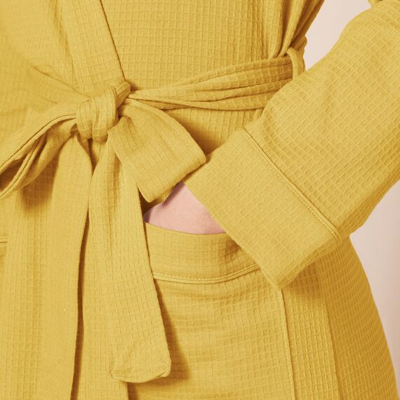 Amazon Essentials Damen Leichter Waffel-Bademantel, Mittellang (Erhältlich In Übergröße), Senfgelb, M