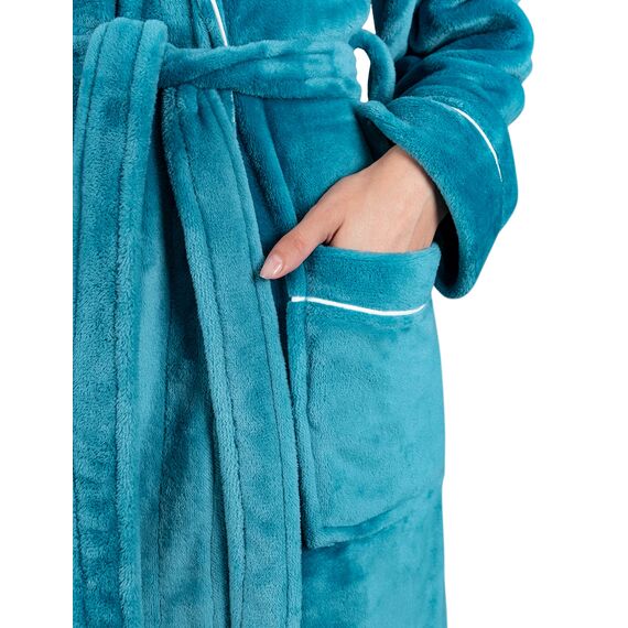 Gräfenstayn Bademantel Damen flauschig mit Kapuze - Kuschelfleece - Öko-Tex Standard 100 - Morgenmantel leicht & kurz - Größe (XL, Türkis)