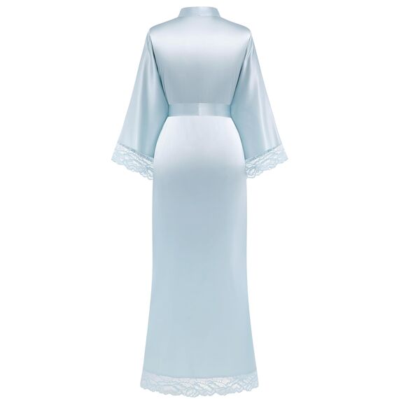 BABEYOND Satin-Kimono-Bademantel, seidig, lang, für Brautjungfer, Hochzeit, leichter Bademantel mit Spitzenbesatz, Hell, blau, Einheitsgröße