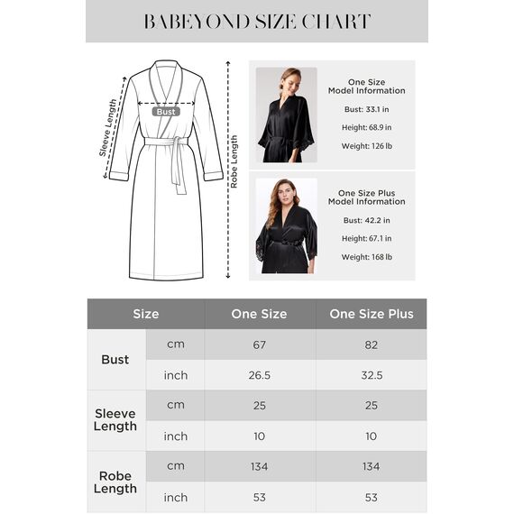 BABEYOND Damen Morgenmantel Lang Einfarbiger Bademantel Spitzen Ärmel Seide Satin Kimono Kleid Damen Sommer Robe Reine Farbe Schlafmantel (Beige)