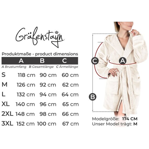 Gräfenstayn Bademantel Damen flauschig mit Kapuze - Kuschelfleece - Öko-Tex Standard 100 - Morgenmantel leicht & kurz - Größe (L, Creme)