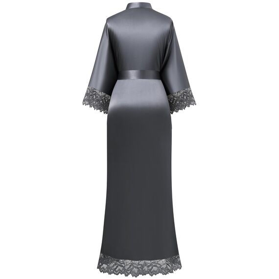 Babeyond Satin-Kimono-Bademantel, seidig, lang, für Brautjungfer, Hochzeit, leichter Bademantel mit Spitzenbesatz, Dunkel_Grau, Einheitsgröße