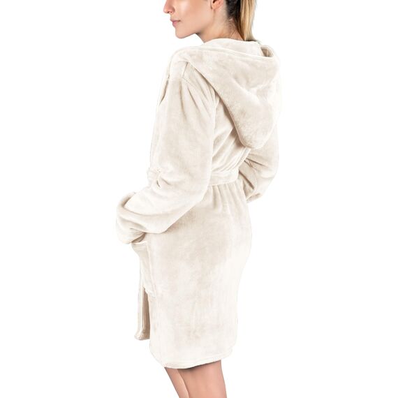 Gräfenstayn Bademantel Damen flauschig mit Kapuze - Kuschelfleece - Öko-Tex Standard 100 - Morgenmantel leicht & kurz - Größe (XL, Creme)