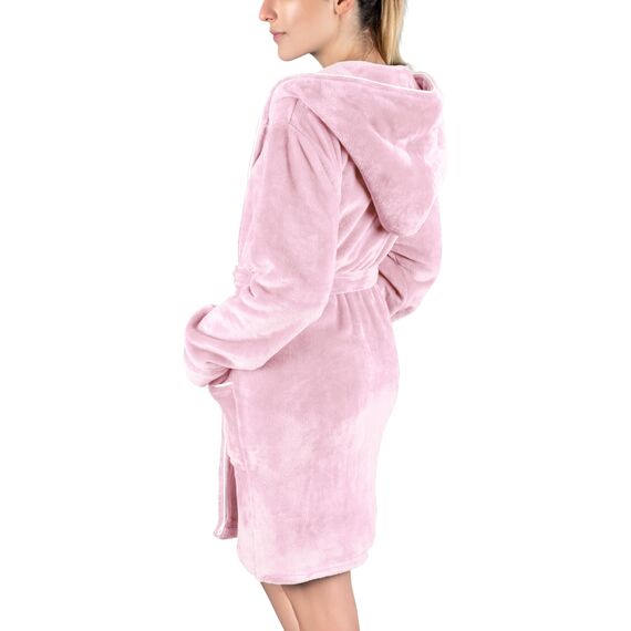 Gräfenstayn Bademantel Damen flauschig mit Kapuze - Kuschelfleece - Öko-Tex Standard 100 - Morgenmantel leicht & kurz - Größe (XL, Rosa)