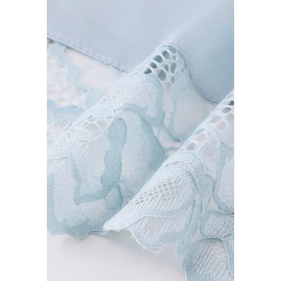 Babeyond Satin-Kimono-Bademantel, seidig, lang, für Brautjungfer, Hochzeit, leichter Bademantel mit Spitzenbesatz, Hell, blau, Einheitsgröße Mehr