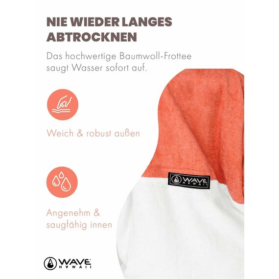 WAVE HAWAII Bade-Surf-Poncho Damen & Herren “Tavira”, Größe M, 160-190cm, 100% Baumwolle, Erwachsene, Frottee-Handtuch, Hohe Wasserabsorption, Umziehhilfe