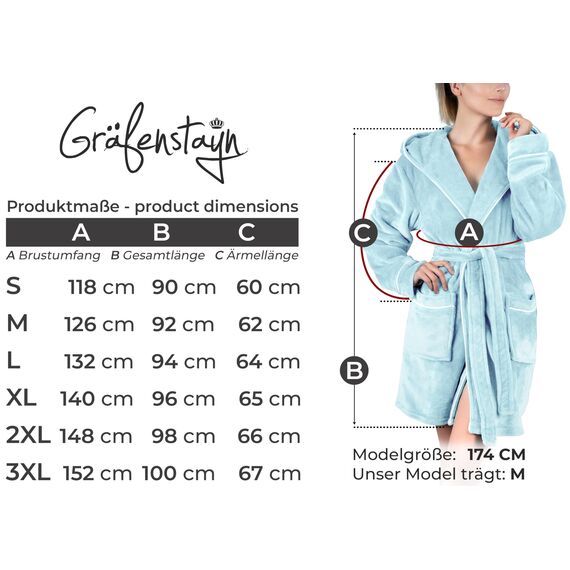 Gräfenstayn Bademantel Damen flauschig mit Kapuze - Kuschelfleece - Öko-Tex Standard 100 - Morgenmantel leicht & kurz - Größe (S, Hellblau)