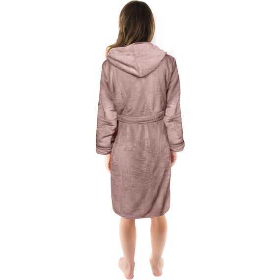 NY Threads Morgenmantel Damen mit Kapuze Fleece Plüsch Weich Bademantel Nachtwäsche Hausmantel (Klein,Taupe)