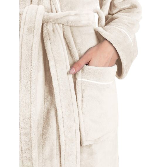 Gräfenstayn Bademantel Damen flauschig mit Kapuze - Kuschelfleece - Öko-Tex Standard 100 - Morgenmantel leicht & kurz - Größe (XL, Creme)