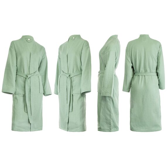 Brandsseller Unisex Bademantel aus Baumwolle M – Leichter Morgenmantel aus Waffel-Piqué für Damen & Herren – Saunamantel/Hausmantel für Wellness & Zuhause - Grün