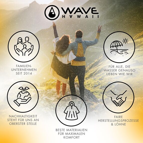 WAVE HAWAII Bade-Poncho Damen & Herren Soul, Größe M, 160-190cm, 100% Baumwolle Surf-Poncho für Erwachsene, Frottee-Handtuch mit hoher Wasserabsorption, Umziehhilfe Strand Erwachsene