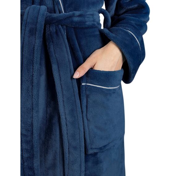 Gräfenstayn Bademantel Damen flauschig mit Kapuze - Kuschelfleece - Öko-Tex Standard 100 - Morgenmantel leicht & kurz - Größe (L, Blau)