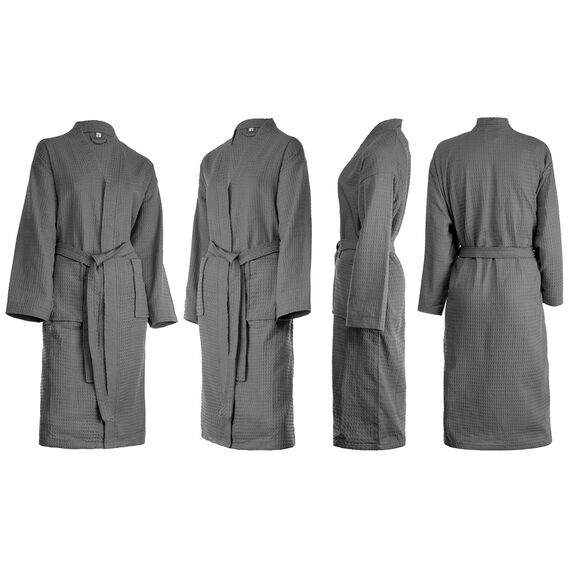 Brandsseller Unisex Bademantel aus Baumwolle S – Leichter Morgenmantel aus Waffel-Piqué für Damen & Herren – Saunamantel/Hausmantel für Wellness & Zuhause - Anthrazit
