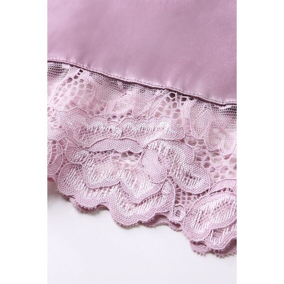 BABEYOND Satin Kimono Robe Lang Brautjungfer Hochzeit Bademantel mit Spitzenbesatz - Violett - Einheitsgröße