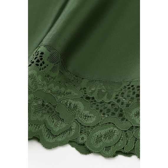 Babeyond Satin-Kimono-Bademantel, seidig, lang, für Brautjungfer, Hochzeit, leichter Bademantel mit Spitzenbesatz, Grün (Army Green), Einheitsgröße