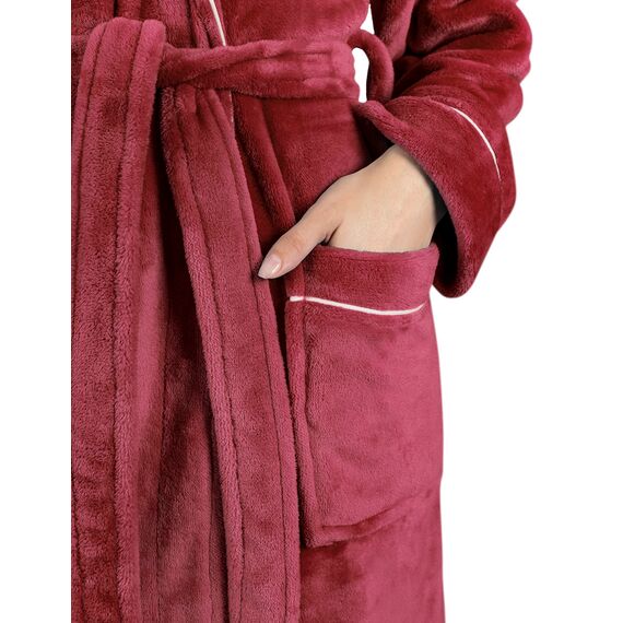 Gräfenstayn Bademantel Damen flauschig mit Kapuze - Kuschelfleece - Öko-Tex Standard 100 - Morgenmantel leicht & kurz - Größe (M, Bordeaux)