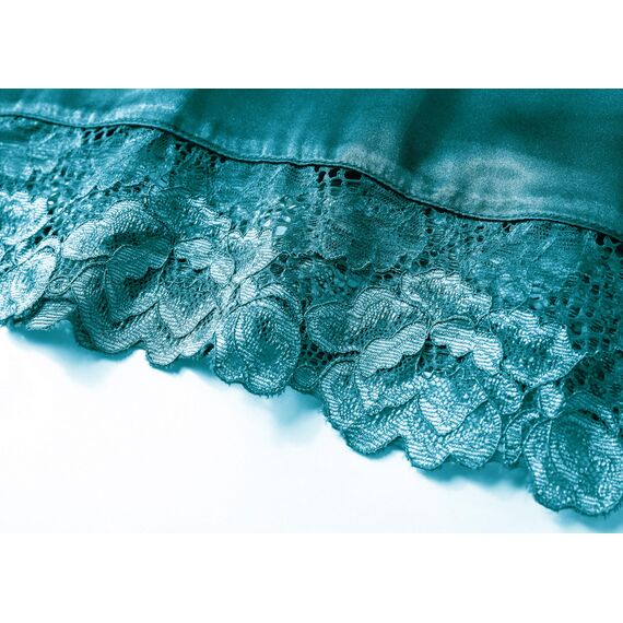 Babeyond Satin-Kimono-Bademantel, seidig, lang, für Brautjungfer, Hochzeit, leichter Bademantel mit Spitzenbesatz, Pfauenblau, Einheitsgröße Mehr