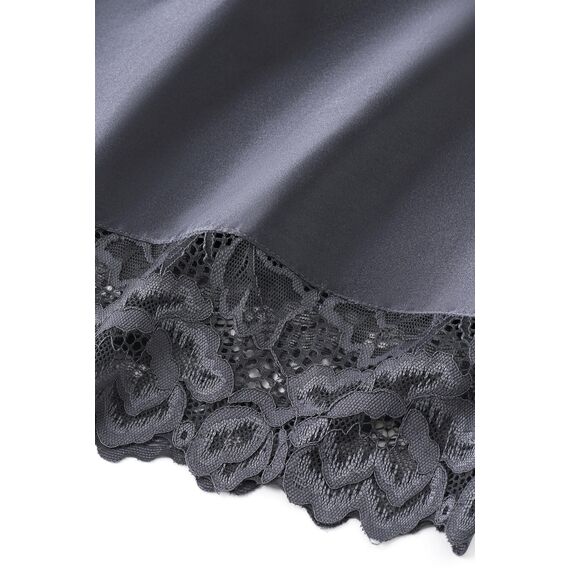 Babeyond Satin-Kimono-Bademantel, seidig, lang, für Brautjungfer, Hochzeit, leichter Bademantel mit Spitzenbesatz, Dunkel_Grau, Einheitsgröße