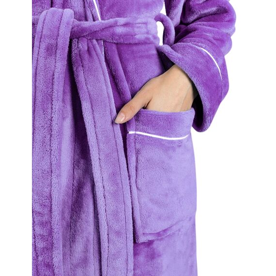 Gräfenstayn Bademantel Damen flauschig mit Kapuze - Kuschelfleece - Öko-Tex Standard 100 - Morgenmantel leicht & kurz - Größe (S, Lila)