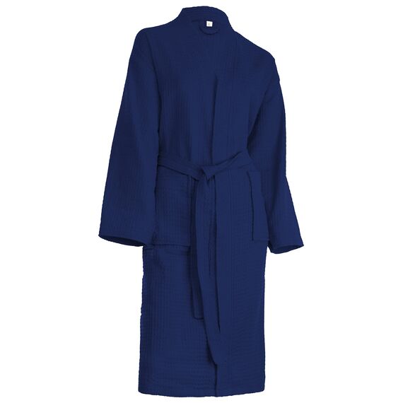 Brandsseller Unisex Bademantel aus Baumwolle XL – Leichter Morgenmantel aus Waffel-Piqué für Damen & Herren – Saunamantel/Hausmantel für Wellness & Zuhause - Navy