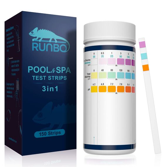 RUNBO 3-in-1 Pool-Teststreifen für Spa, 150 Stäbchen, Teststreifen, Wassertest-Set, genauer chemischer Tester für freies Chlor, Brom, Alkalinität, pH