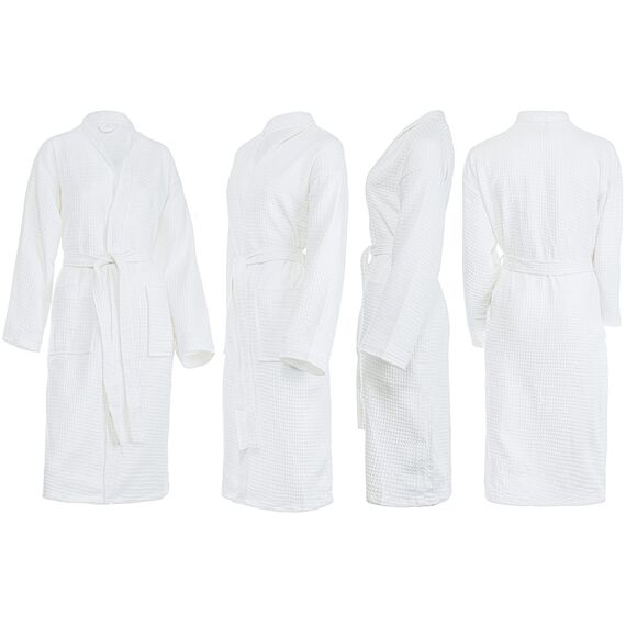 Brandsseller Unisex Bademantel aus Baumwolle S – Leichter Morgenmantel aus Waffel-Piqué für Damen & Herren – Saunamantel / Hausmantel für Wellness & Zuhause - Weiß