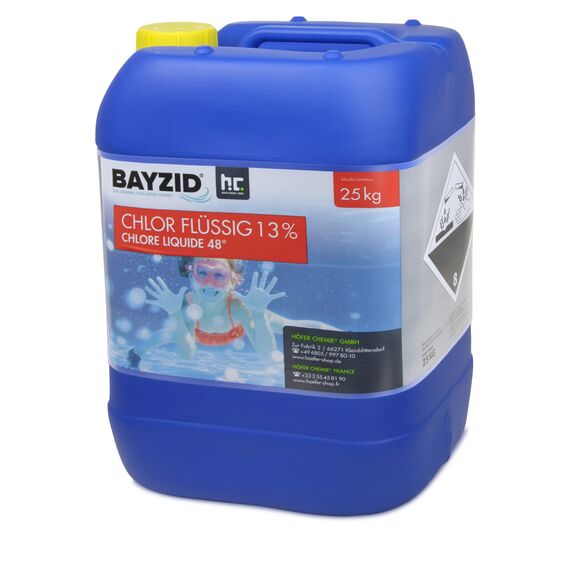 Höfer Chemie Chlor Flüssig 8 x 25 kg - Pool Flüssigchlor mit 13 bis 15% Aktivchlorgehalt zur Poolpflege und Wasserdesinfektion - Made in Germany