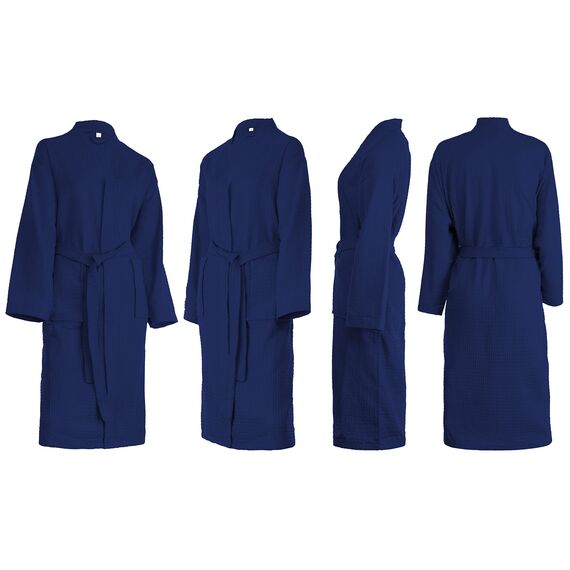Brandsseller Unisex Bademantel aus Baumwolle XXL – Leichter Morgenmantel aus Waffel-Piqué für Damen & Herren – Saunamantel / Hausmantel für Wellness & Zuhause - Navy