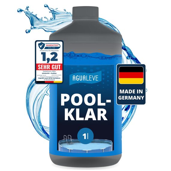 AGUALEVE® Poolklar 1l *NEU* – Kristallklar 2.0 Formel für perfektes Poolwasser – Pools, Whirlpools, Planschbecken – Markenqualität Made in Germany – für 200.000 Poolwasser – mit Note 1,2 getestet
