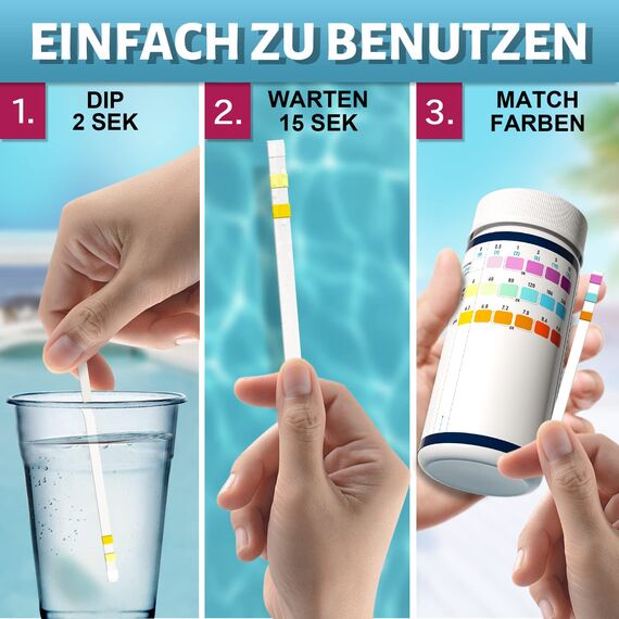 RUNBO 3-in-1 Pool-Teststreifen für Spa, 150 Stäbchen, Teststreifen, Wassertest-Set, genauer chemischer Tester für freies Chlor, Brom, Alkalinität, pH
