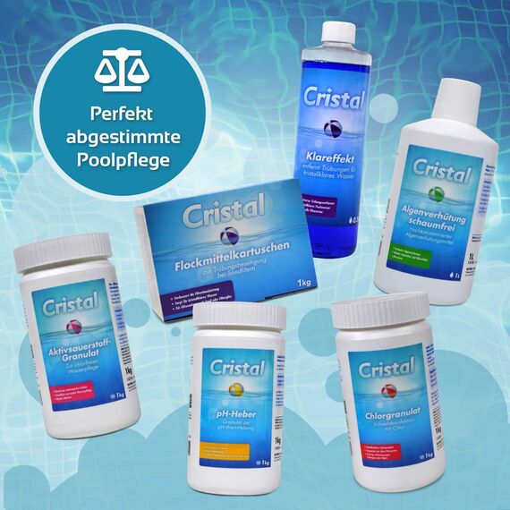 Cristal Klareffekt Trübungsentferner - Für alle Filterarten - Gegen trübes Poolwasser - Verbessert die Filtration - Einfache Anwendung - Für kristallklares Wasser in Pool & Whirlpool