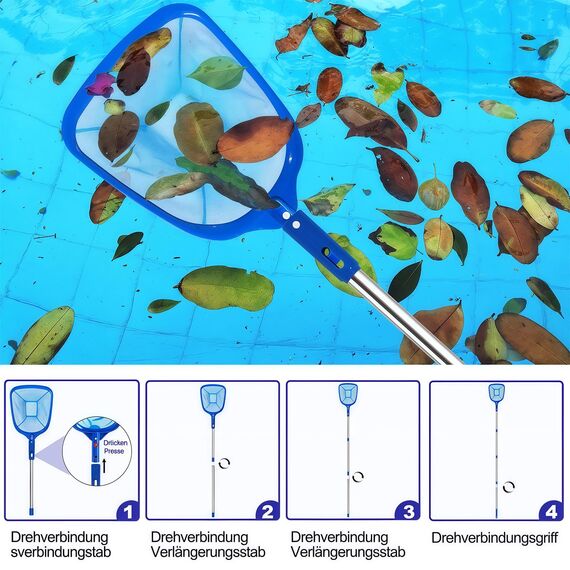 185 cm Pool Kescher, Poolkescher Fein mit Teleskopstange, Poolreinigung Pool Kescher Feinmaschig, Teichkescher für Schwimmbad, Teich, Algen & Bestway Pool, Aufstellpool, Planschbecken, Whirlpool