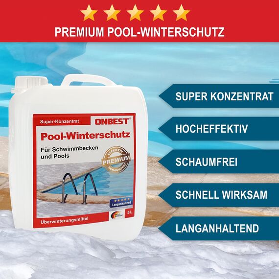 ONBEST Effektiver Pool-Winterschutz Überwinterungskonzentrat gegen Algen, Ablagerungen & Schmutz im Wasser – Flüssiges Winterpflegemittel für Ihren Pool/Schwimmbad – 3 L oder 5 L Wintermittel