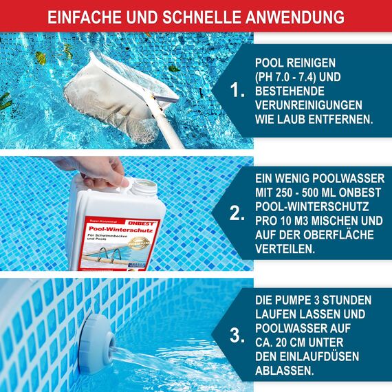 ONBEST Effektiver Pool-Winterschutz Überwinterungskonzentrat gegen Algen, Ablagerungen & Schmutz im Wasser – Flüssiges Winterpflegemittel für Ihren Pool/Schwimmbad – 3 L oder 5 L Wintermittel